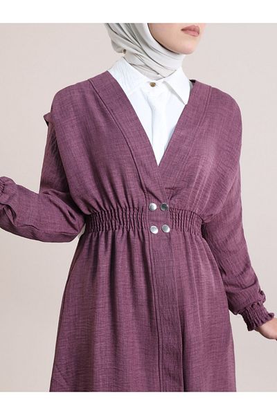 Modamorfo Snap Fastener Linen Cap with Elastic Sleeves and Waist - Molasses