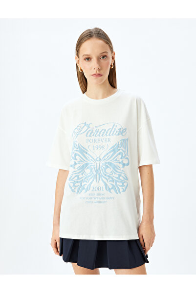 Koton College Printed Crew Neck Comfortable Fit Short Sleeve T-Shirt