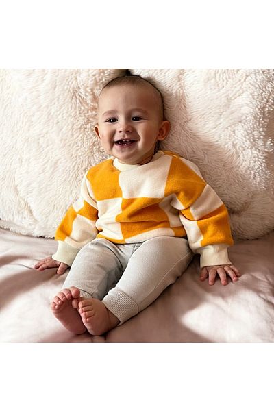 DİVİSTA Unisex Kids Orange White Checked Long Sleeve Sweatshirt