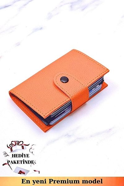 VANİLLA COLLECTİON Portofel unisex din piele vegană portocalie Suport card organizator ergonomic acordeon