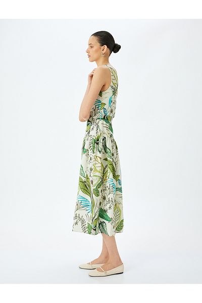 Koton Midi-Länge gefüttertes Viskose-Kleid mit Blumenmuster und einer Schulter