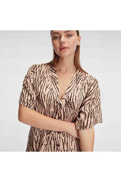 Anıl 9898 Short Sleeve V-Neck Women's Viscose Leopard Print Summer Shirt and Shorts Set