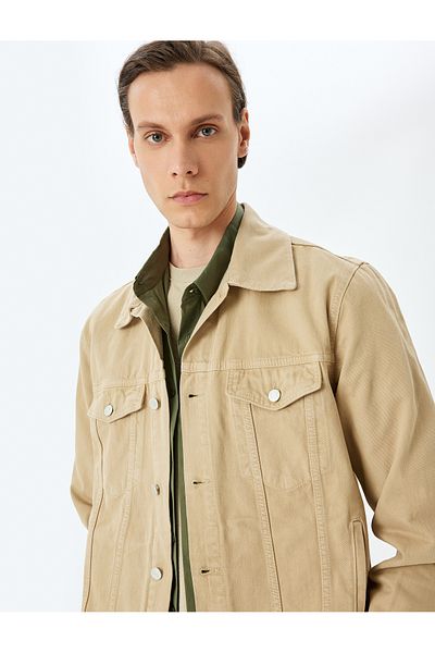 Koton Cotton Cap Pocket Detailed Buttoned Denim Jacket