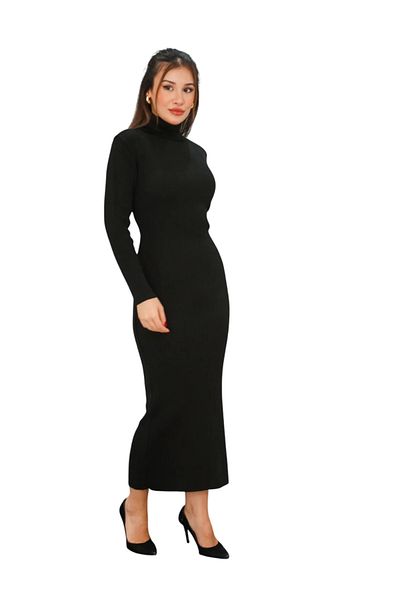 exxitcollection Rochie de lungime maxi din tricotaje cu nervuri cu decolteu