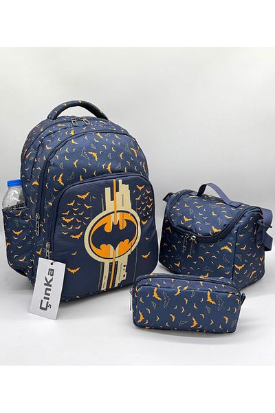 Çınka Bags Rucsac pentru băieți cu model de liliac cu nutriție din folie și suport pentru creion