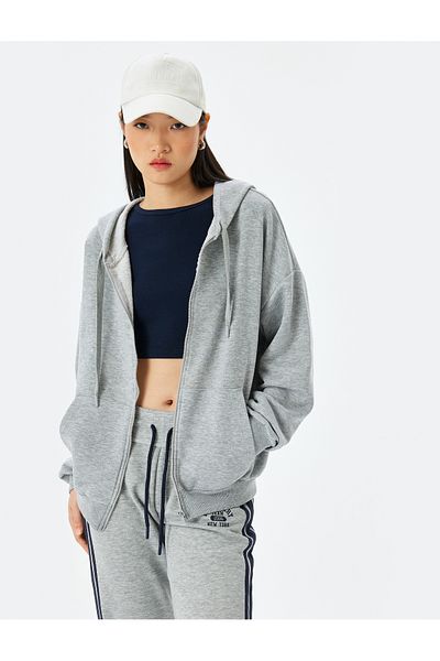 Koton Zippered Kangaroo Pocket Oversize Hooded Sweatshirt