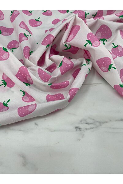ipekkumaş Çilek Desen Ebiselik Pamuklu Poplin Kumaş Ürünümüz Adet Olarak Satı...
