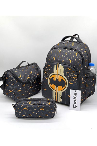 ms mixxstore Rucsac pentru băiat cu model de liliac din folie neagră, cu suport pentru nutriție și creion