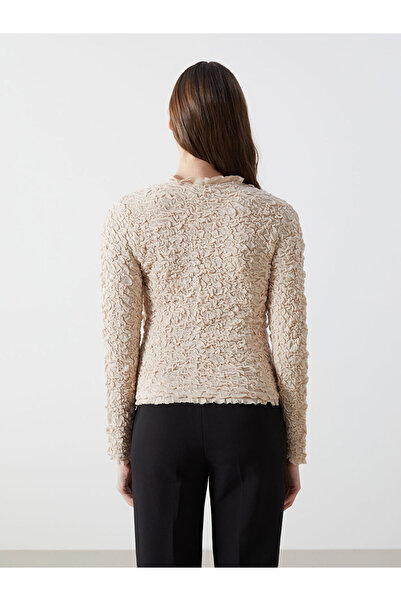 LC Waikiki Beige Mock Neck Textured Women's Knitwear Sweater