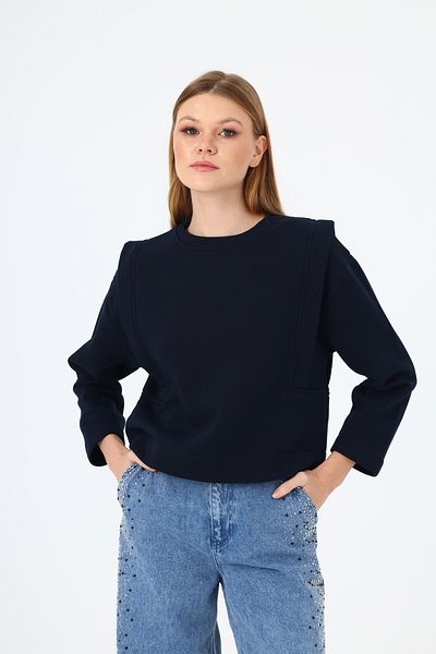 NATUFIAN STORE Women's Deep Shoulder Detailed 3 Thread Sweatshirt