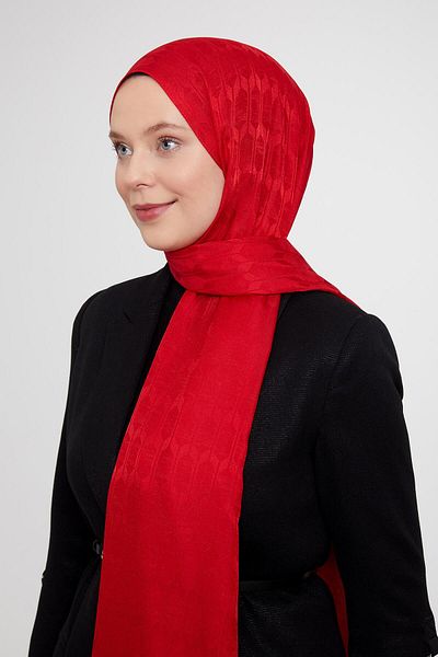 Levidor Red Geometric Pattern Jacquard Janjan Shawl