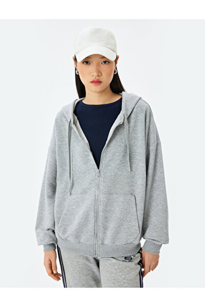 Koton Φούτερ με κουκούλα μεγάλου μεγέθους με τσέπη καγκουρό με φερμουάρ