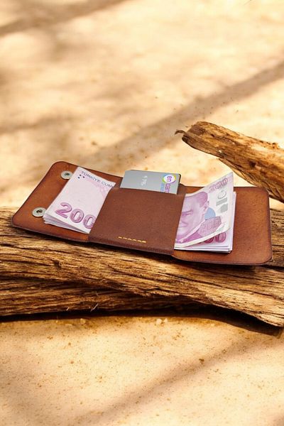 Leather Cy Lyon Tan Genuine Leather Men's Women's Wallet Including Name Writing Handmade Compact Unisex Wallet