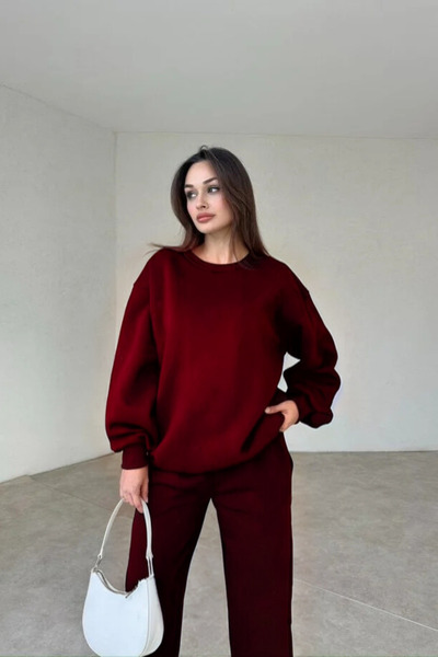 YAKAMEL Set de trening oversize cu gât rotund, cu 3 fire, pentru femei