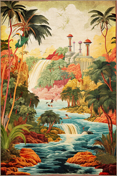 Rugs Modern Halı Dido 2 Koleksiyonu Goblen Tasarım Orman Ve Şelale Desenli Vi...