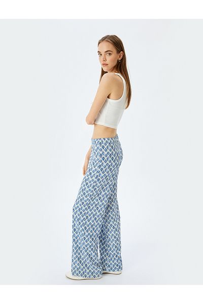 Koton Waist Lace-Up High Waist Wide Leg Wrap Comfortable Fit Pants