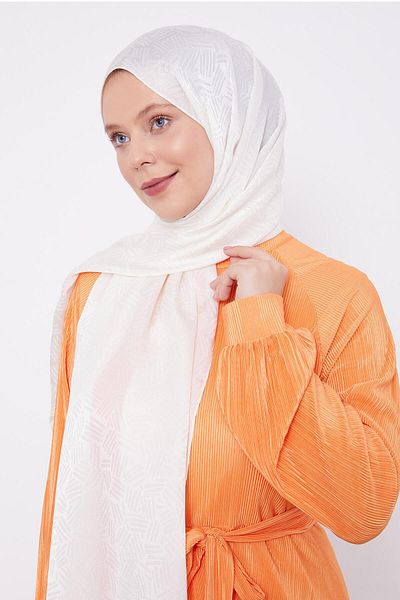 Levidor Şal Janjan Jacquard cu model alb catifelat
