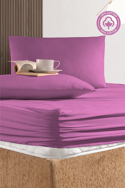 CEMETEKS FİRUZE 100% Cotton Purple Single Ranforce Fabric Fitted Sheet Pillowcases Set /100X200/120X200/