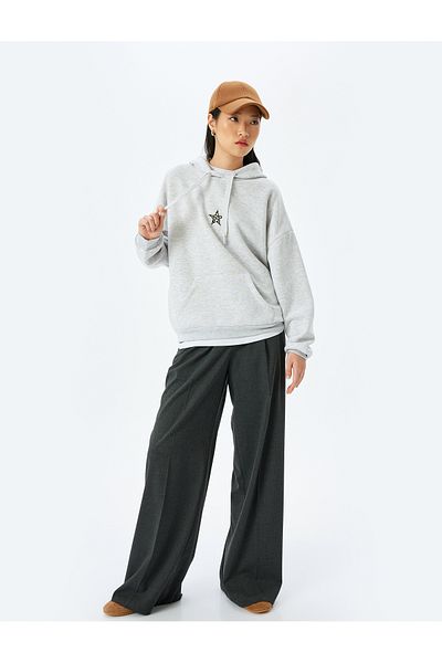 Koton Kangaroo Pocket Hooded Oversize Sweatshirt with Embroidered Back