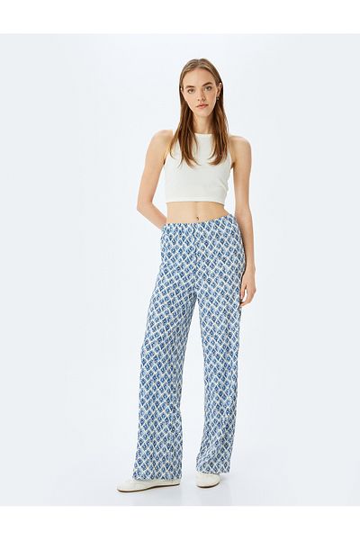 Koton Waist Lace-Up High Waist Wide Leg Wrap Comfortable Fit Pants