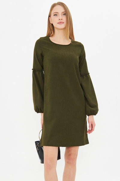 armonika فستان مخملي بالون بأكمام كاكي للنساء ARM-20K001107