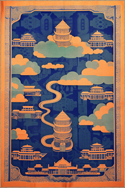 Rugs Modern Halı سجادة ديدو 2 المزخرفة ذات الطابع الأزرق بنمط المباني والسحاب...