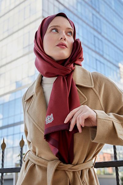 Levidor Burgundy Honeycomb Pattern Monogram Silk Shawl