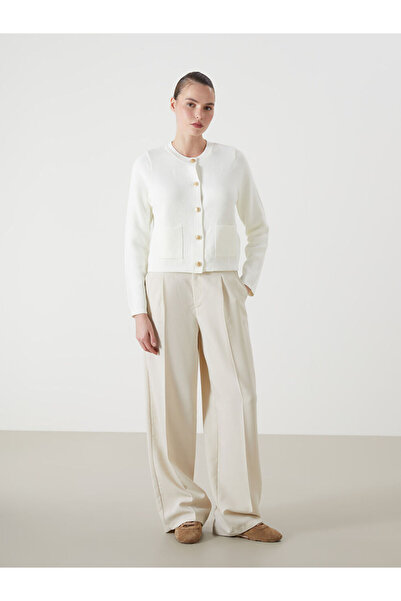 LC Waikiki LCW Vision Ekru Bisiklet Yaka Kadın Triko Hırka