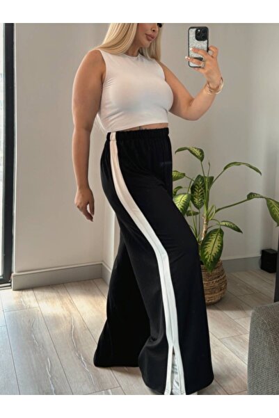 ViolettaXL KADIN BÜYÜK BEDEN YANLARI ŞERİTLİ YIRTMAÇLI ESNEK KRİSTAL PANTOLON