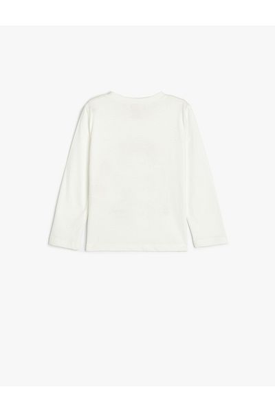 Koton Cotton Long Sleeve T-Shirt - Crew Neck and Print Detail