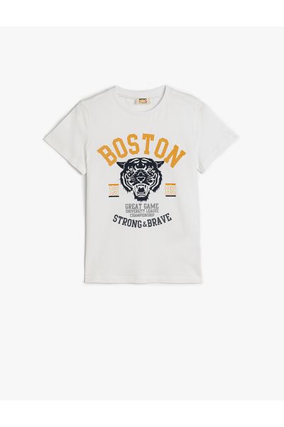 Koton Μπλουζάκι Tiger Printed κοντομάνικο λευκό αγόρι 5skb10194tk