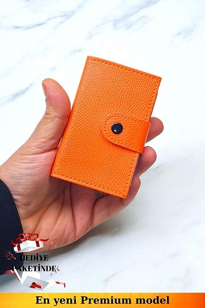 VANİLLA COLLECTİON Portofel unisex din piele vegană portocalie Suport card organizator ergonomic acordeon