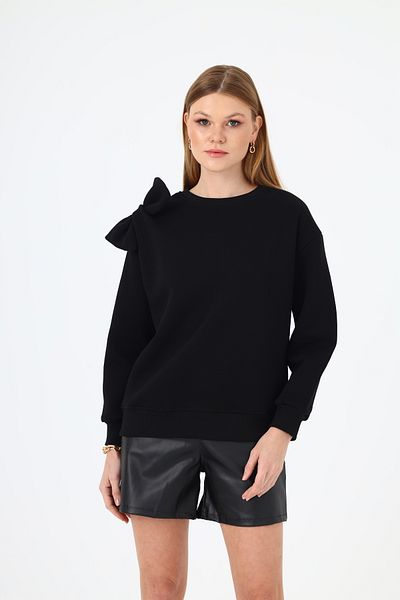 NATUFIAN STORE Women's 3 Thread Sweatshirt with Bow Detail on the Shoulder