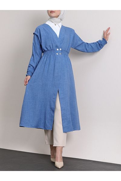 Modamorfo Indigo Linen Cap - Elastic Waist with Sleeves and Snaps