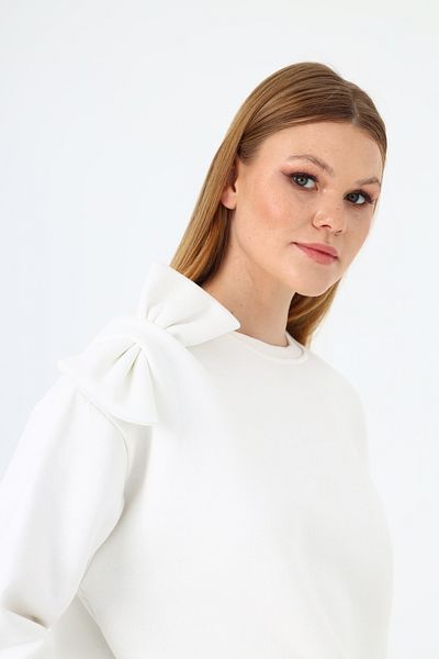 NATUFIAN STORE Women's 3 Thread Sweatshirt with Bow Detail on the Shoulder