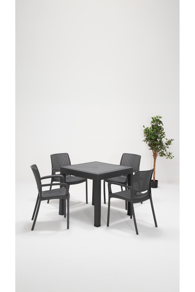SANDALİE Rattan Lüx 80x80 Bahçe&balkon&teras Masa Seti - Antrasit