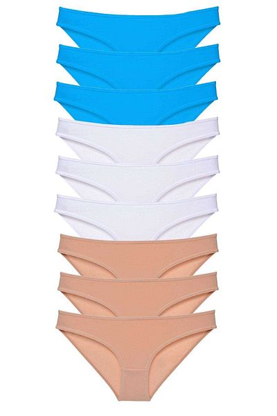 Easy Tedarik 9 Pieces Super Eco Set Lycra Women's Slip Panties Skin White Blue