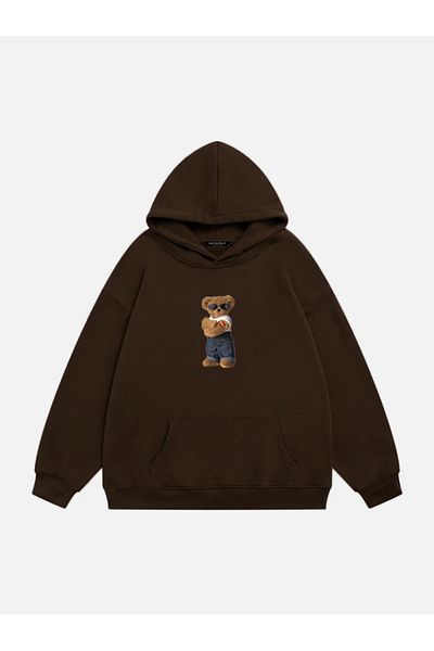 Mad&Calf Unisex Teddy Bear Φούτερ με κουκούλα Fleece Oversize