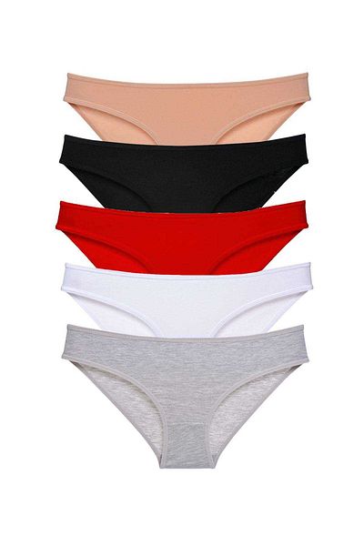 Easy Tedarik 5 Pieces Super Eco Set Lycra Women's Slip Panties Multi Color