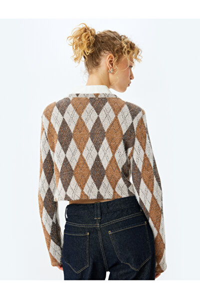 Koton Καρό μακρυμάνικο μπλουζάκι με λαιμόκοψη V