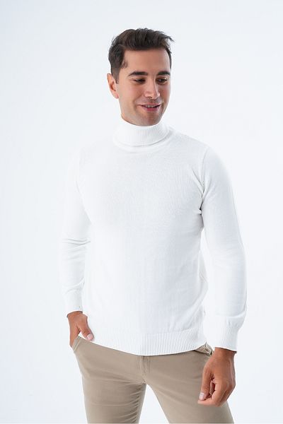 Trist Star Men's Ecru 100% Cotton Turtleneck Sweater Trist-1105