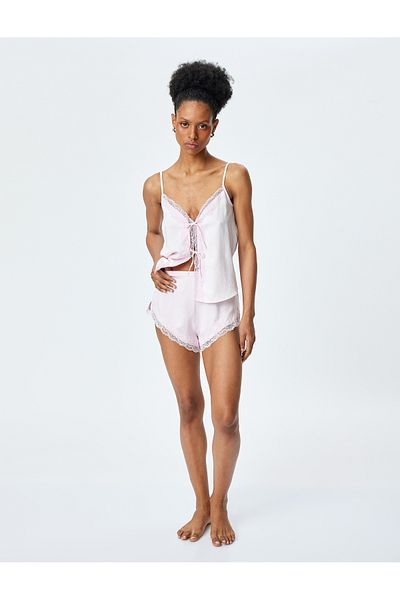 Koton Spitze Detaillierte Mini Satin Shorts Pyjama Bottom