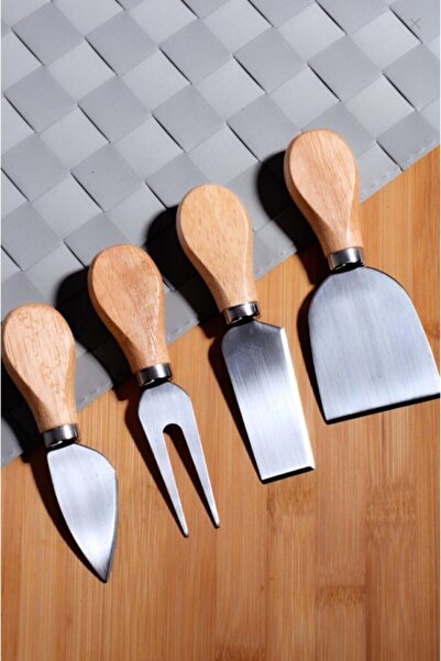 Duffa Set of 4 Bamboo Steel Cheese Knife Set Breakfast Serving Set