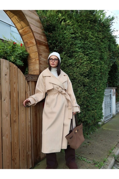ESRAHELVACI Double Breasted Sleeve Belted Belted Wool Coat