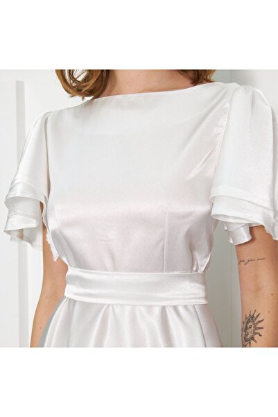 SEVGİHELLAÇ LEİLA Kadın Saten Midi Boy Elbise