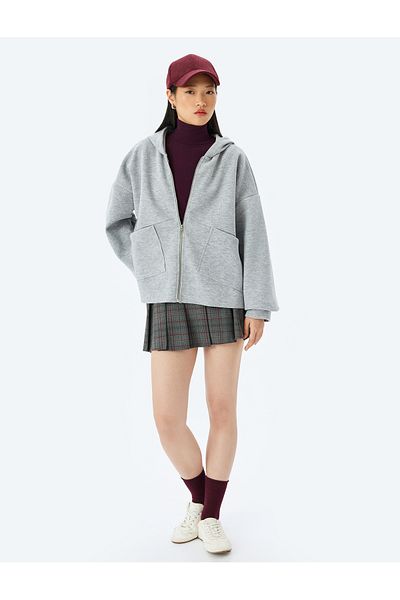 Koton Oversize Cardigan with Hooded Zippered Stitching Detail