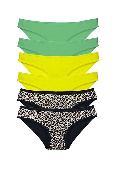 Easy Tedarik 6 Pieces Lycra Women's Slip Panties Leopard Green Yellow