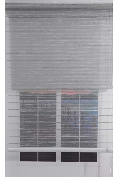 BUUT Çift Mekanizmalı Gri Serit Desenli Tül, Gri Mat Stor (%80 Güneşi Keser) ...