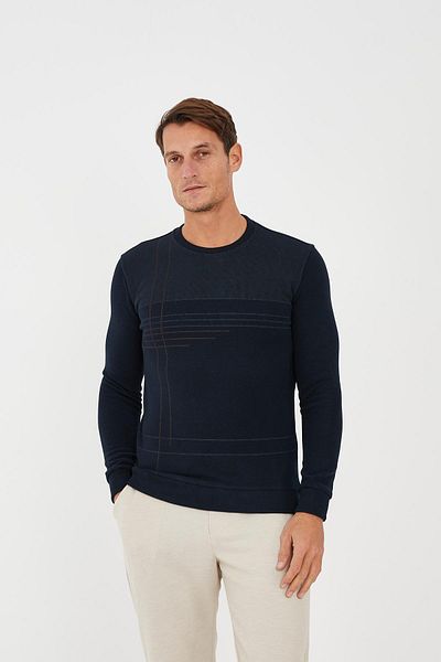Maccali Ανδρικό φούτερ LuxeCore Crew Neck Comfort Basic Navy Blue