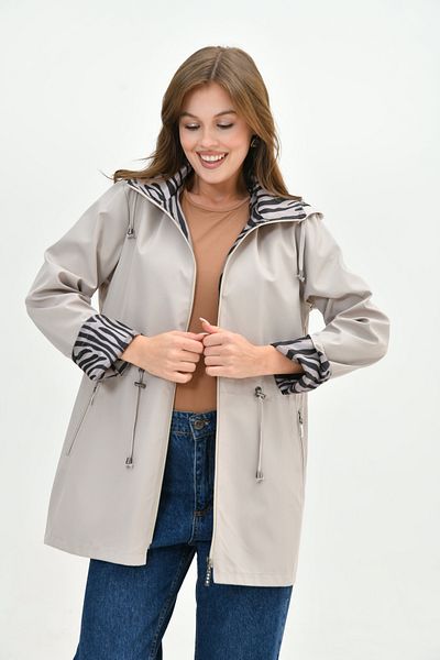 Butik Trench pentru femei, rezistent la apă, cu fermoar, cu glugă, cu imprimeu